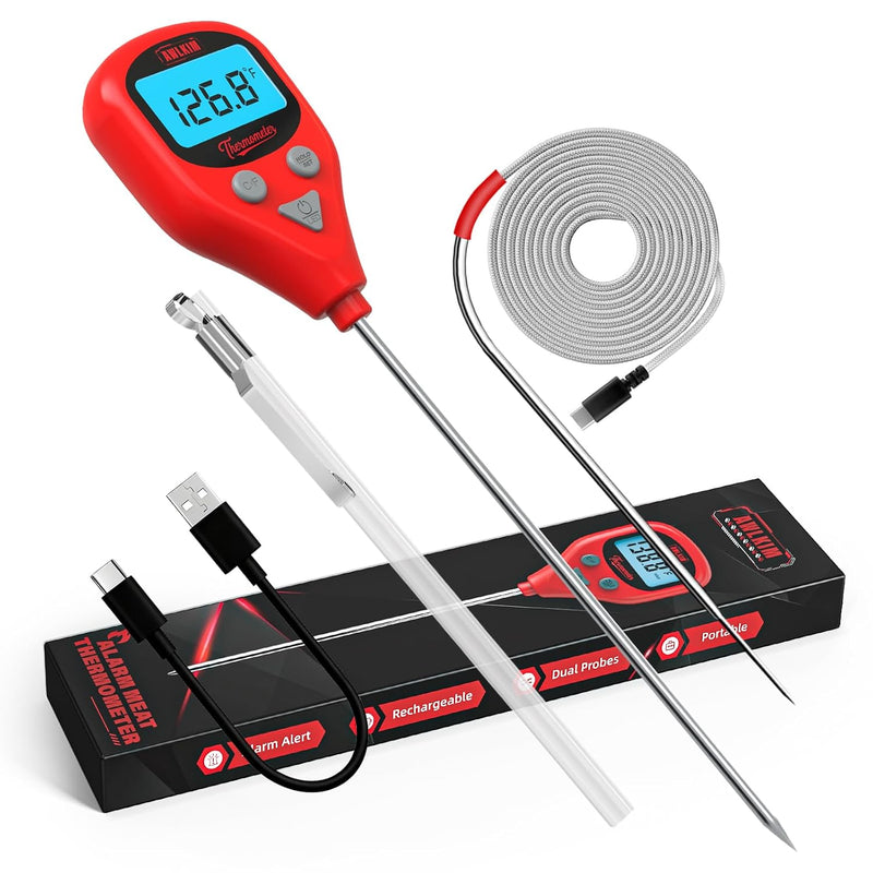 AWLKIM Termómetro Digital para Carne con Sondas Dobles, Rojo Vino -...