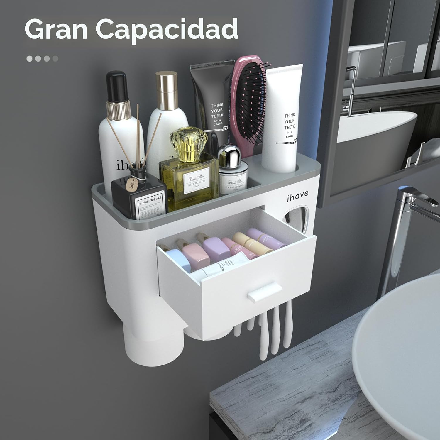 iHave Soportes para cepillos de dientes montados en la pared con |...