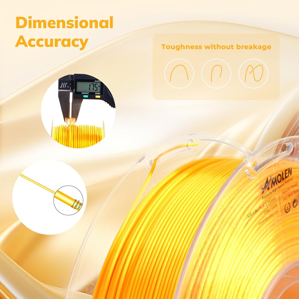 AMOLEN - Filamento PLA para impresora 3D, de seda de 0.069 pulgadas...