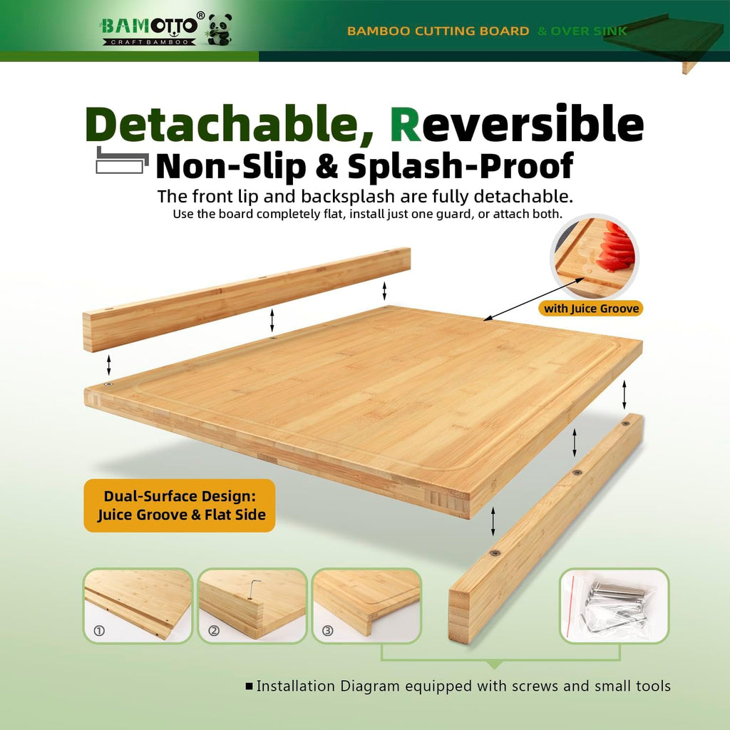 BAMOTTO CRAFTBAMBOO Tabla de cortar de bambú extragrande de 24 x 18...