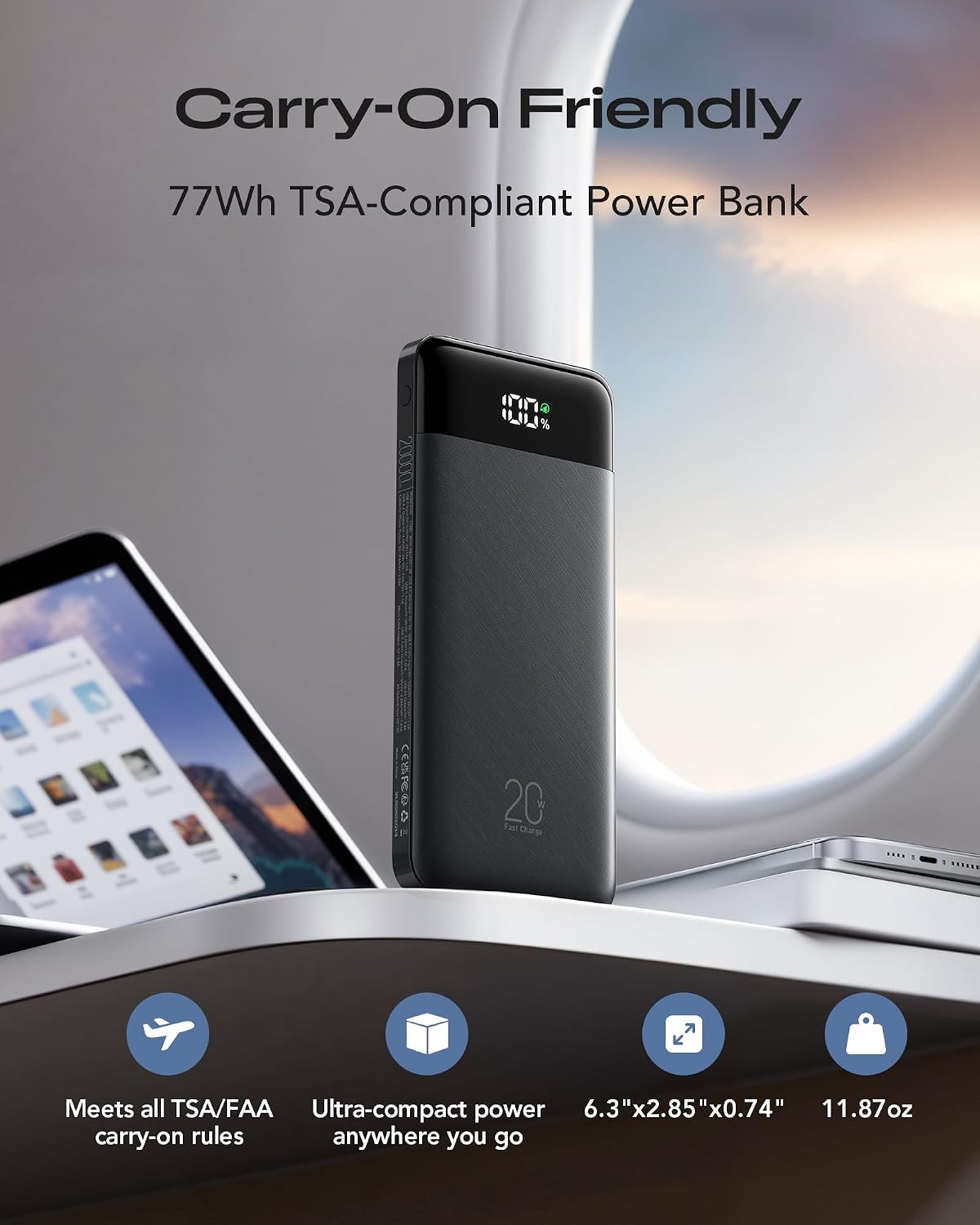 Orfeika 20000mAh Power Bank, cargador portátil con 4 cables incorpo...