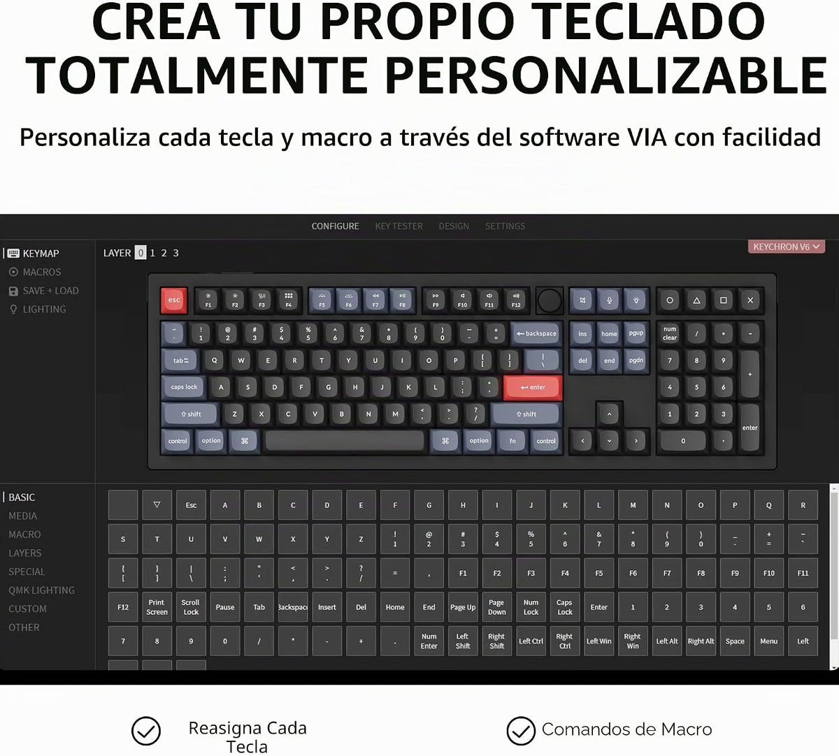 Keychron V6 Teclado mecánico con cable personalizado con perilla, d...
