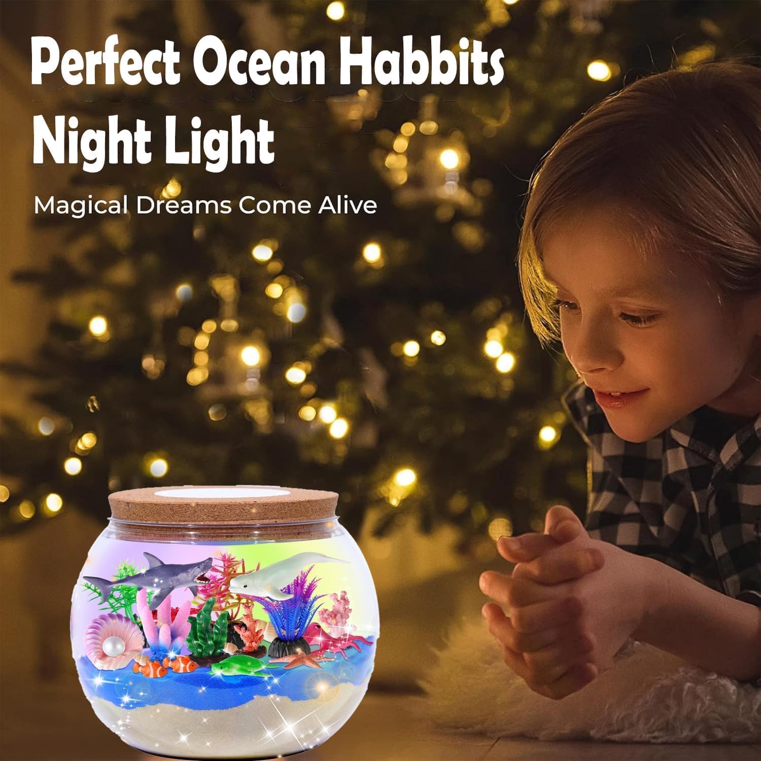 Hannstar Ocean Terrarium Kit para niños – Iluminado DIY Shark Sea A...