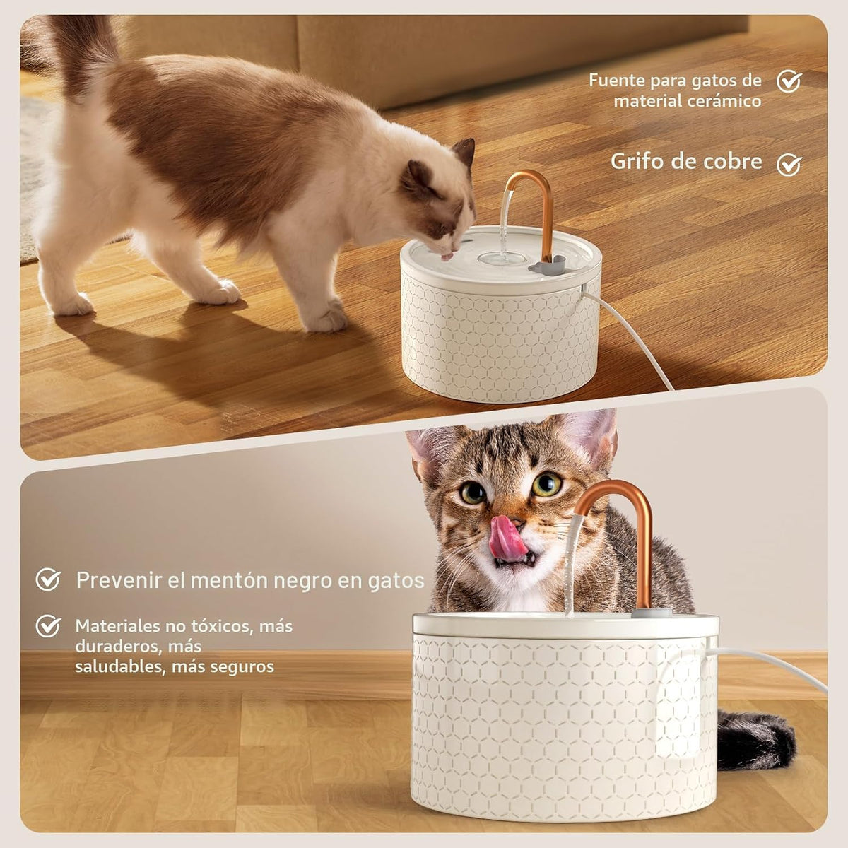 DOOOB Fuente de agua de cerámica para gatos, fuente de gato de 2.1L...