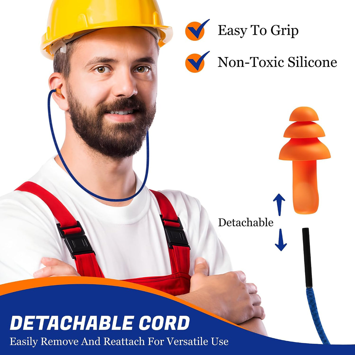 50 pares de tapones para los oídos de silicona con cable reutilizab...