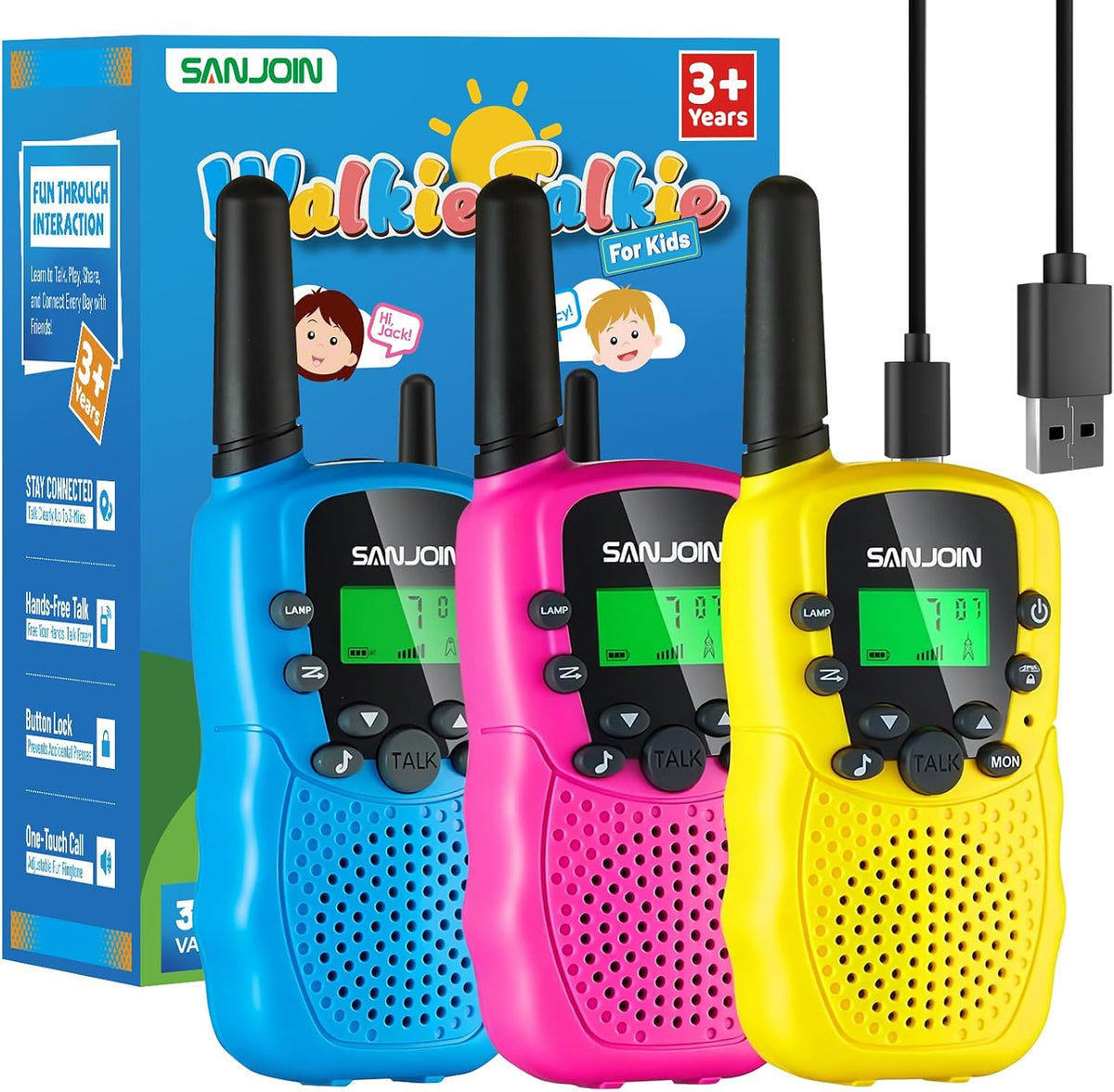 Walkie Talkies recargables para niños, 2000 mAH duran 3-4 días, rad...