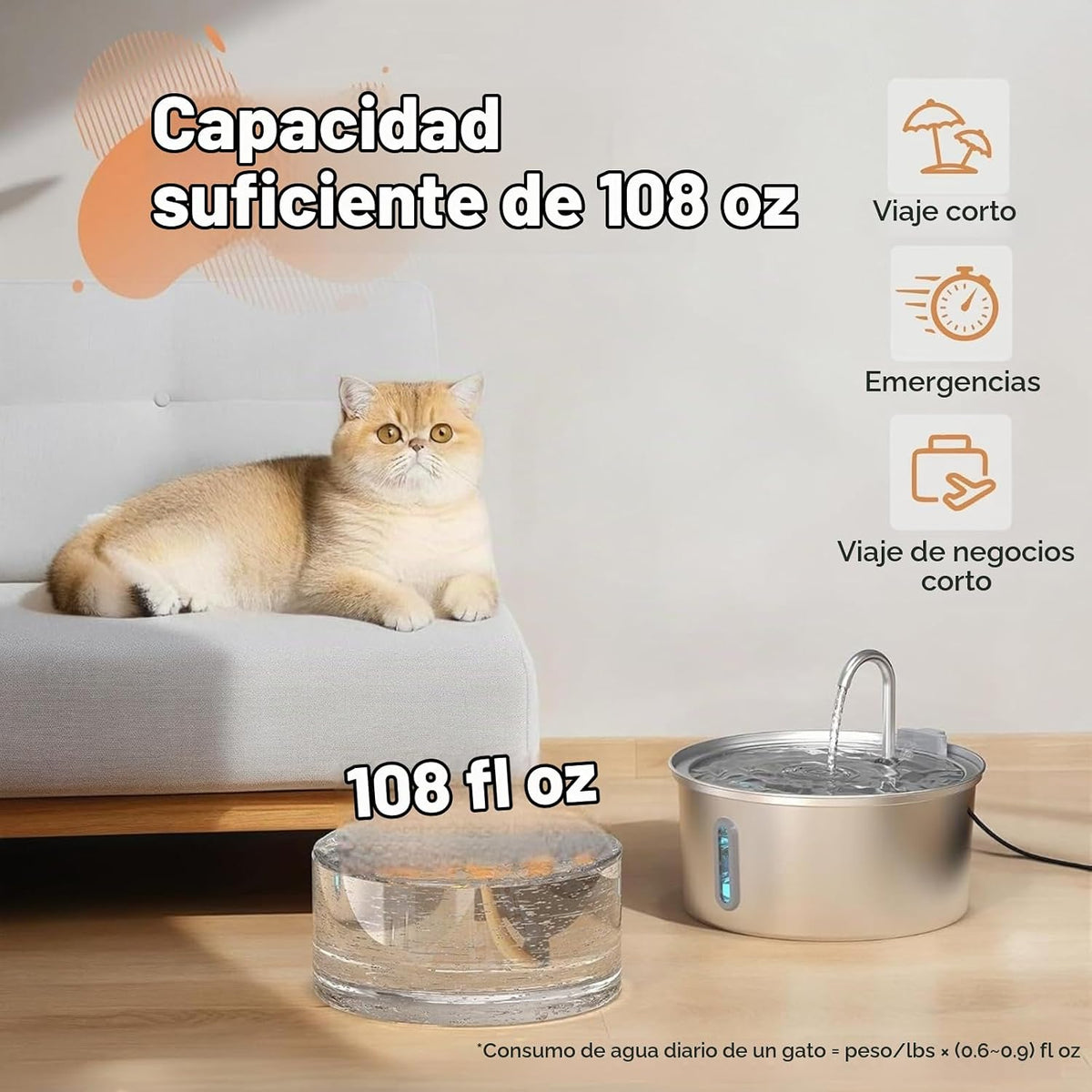 Fuente de agua para gatos de acero inoxidable: fuente para gatos de...