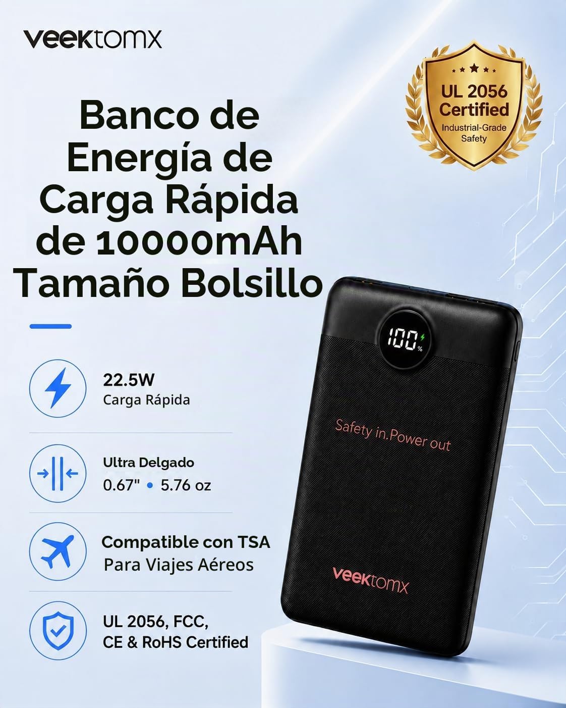 VEEKTOMX mini banco del poder 10000mAh, cargador rápido 22.5W para...