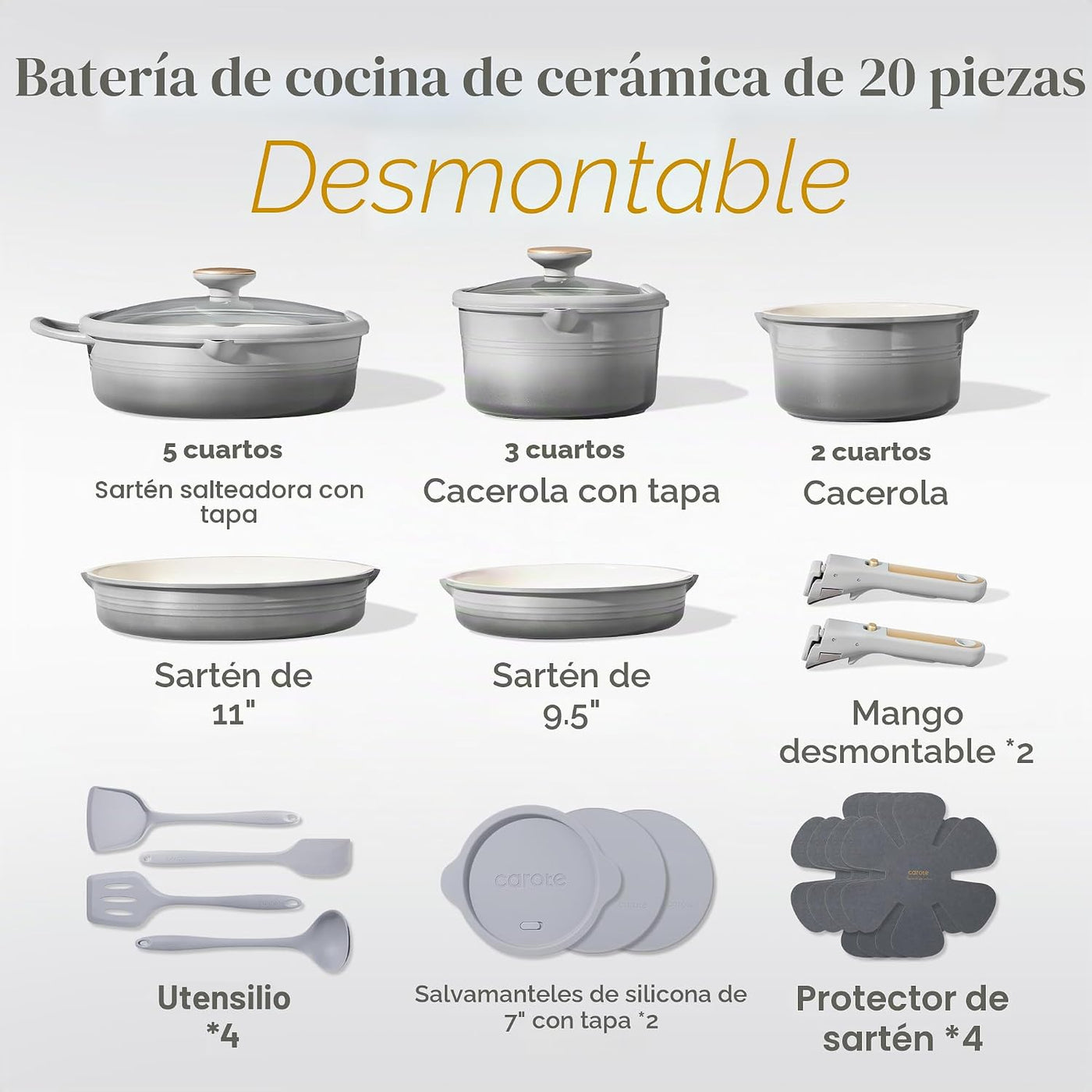 CAROTE Juego de utensilios de cocina de titanio de 17 piezas, juego...