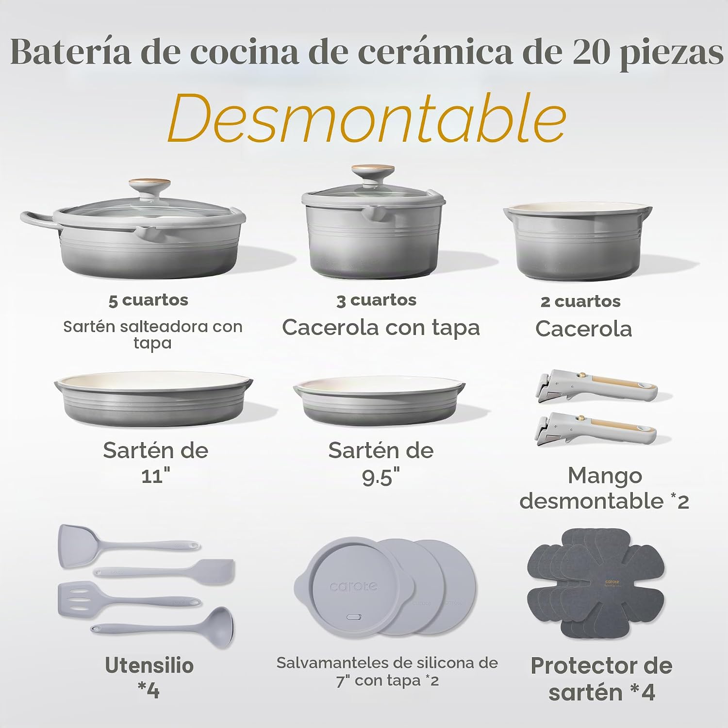 CAROTE Juego de utensilios de cocina de titanio de 17 piezas, juego...