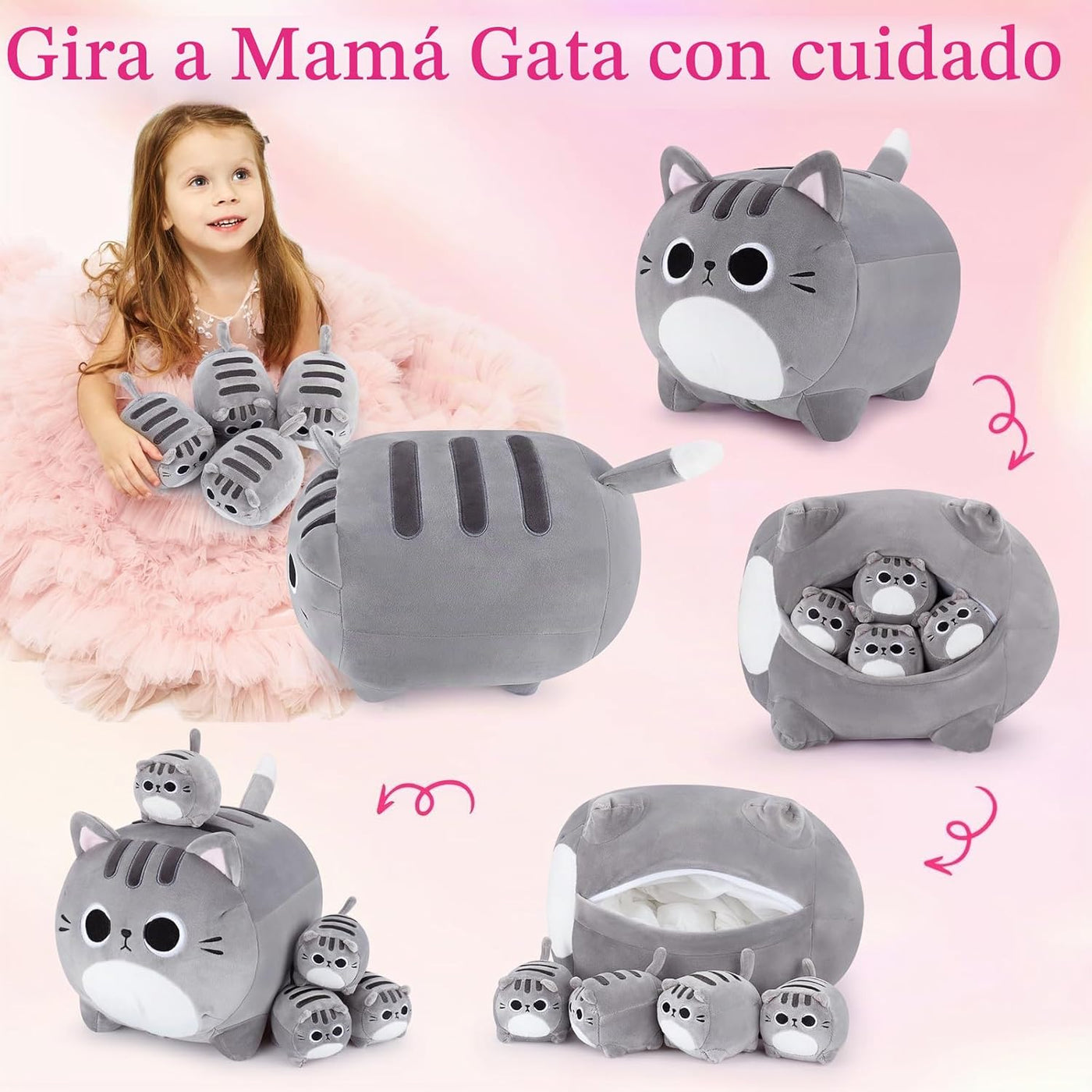 5 piezas de peluche de gato gris de la familia de 15.8 pulgadas, ga...