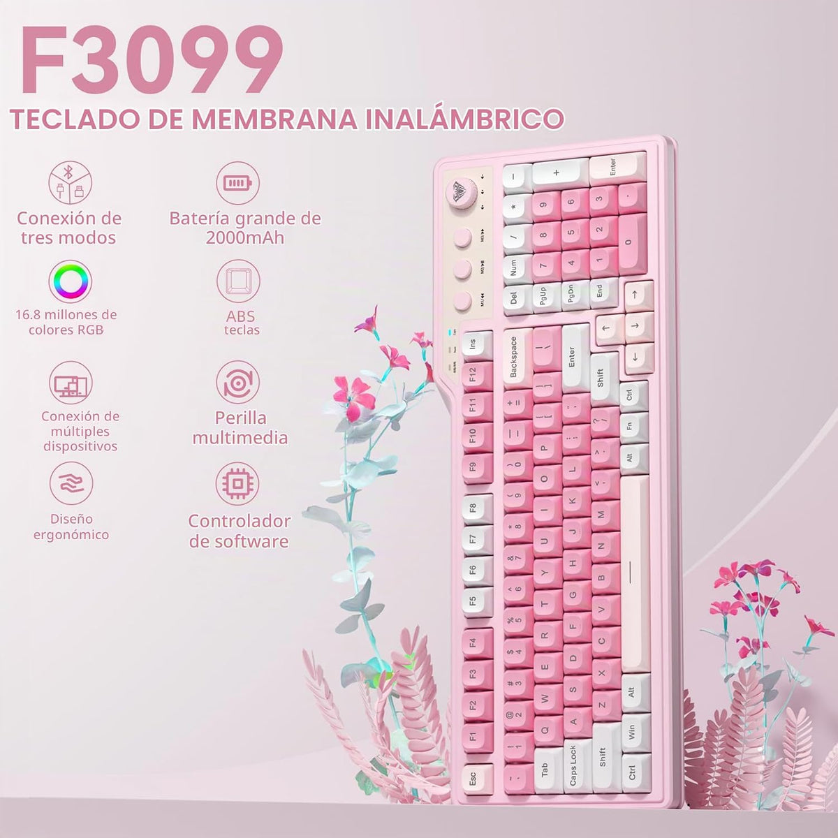 Aula F3099 Teclado inalámbrico para computadora para juegos con tec...
