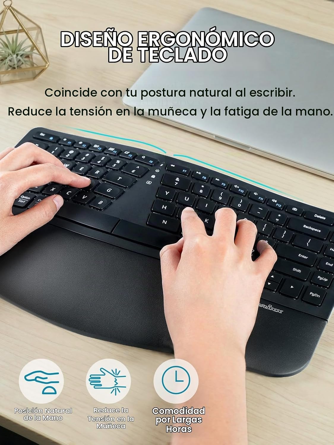 Perixx PERIDUO-606IIA Teclado ergonómico compacto inalámbrico 3 en...