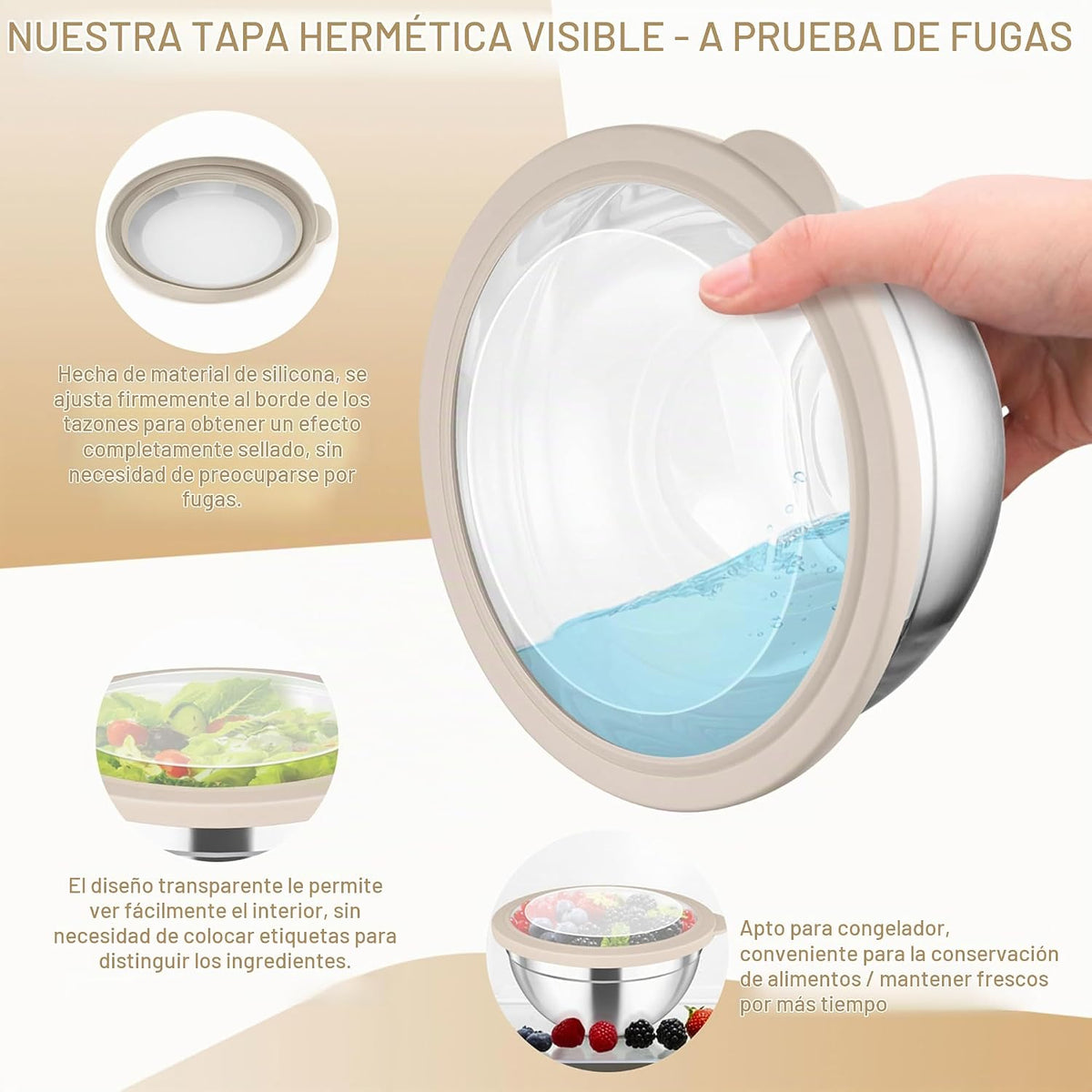 TeamFar - Juego de 5 tazones para mezclar con tapas, de acero inoxi...
