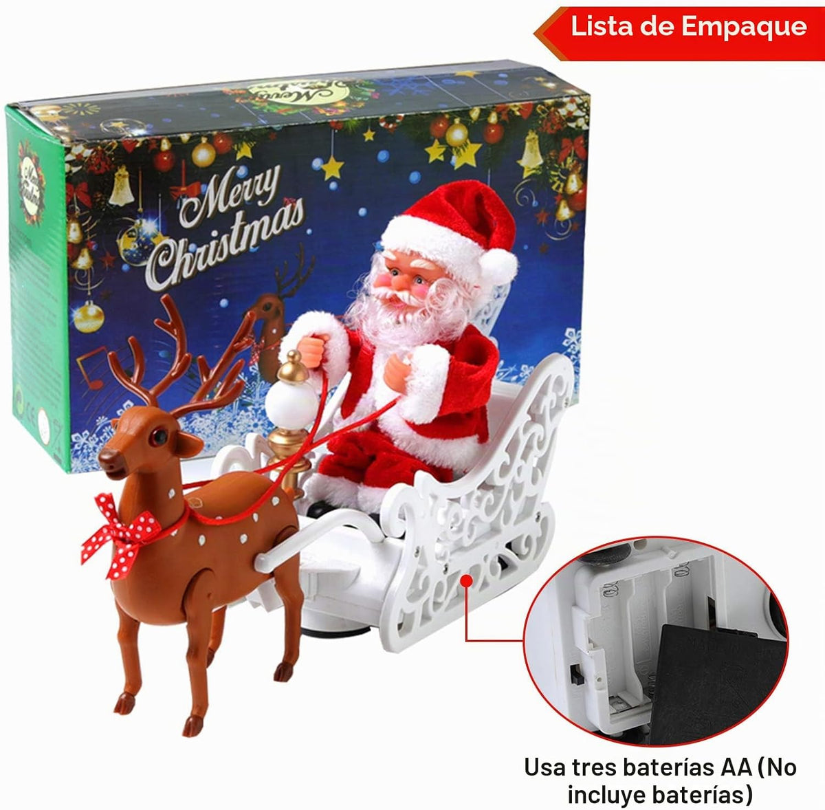 Muñeca de Papá Noel con trineo de alce PUPPY GO, carro eléctrico un...