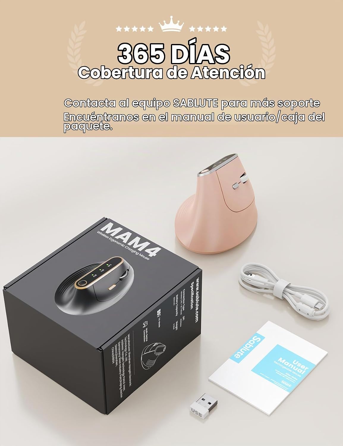SABLUTE MAM4 - Mouse vertical ergonómico para manos M\/L, 8K DPI, d...