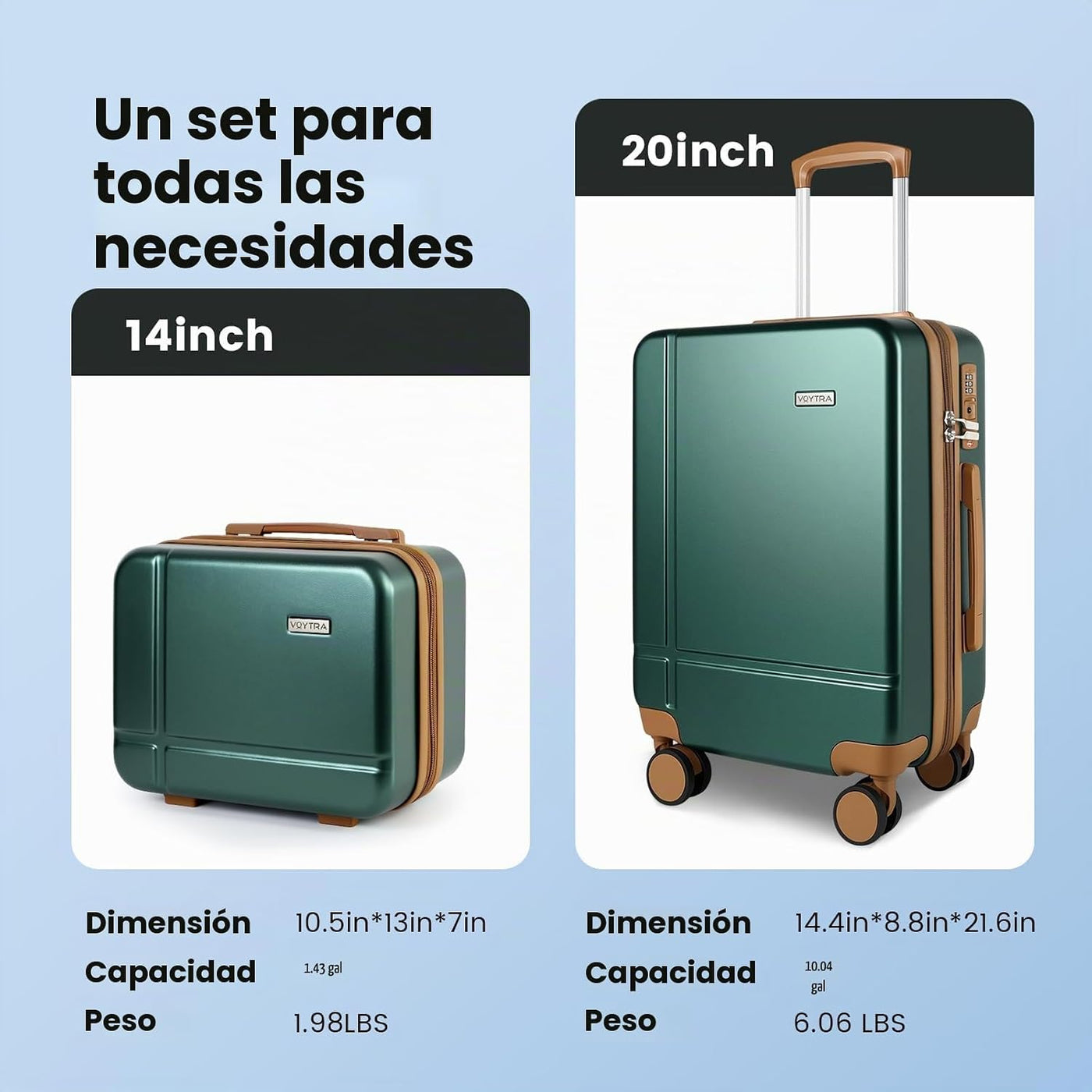 Voytra Juego de equipaje duradero de 14 pulgadas y 20 pulgadas, mal...