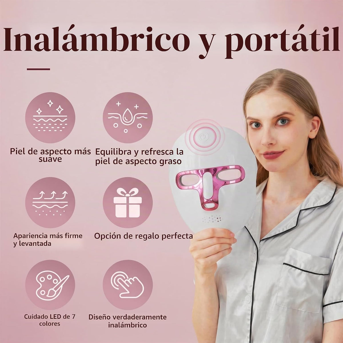VexlthA Terapia de luz roja para la cara, 7 colores LED máscara fac...