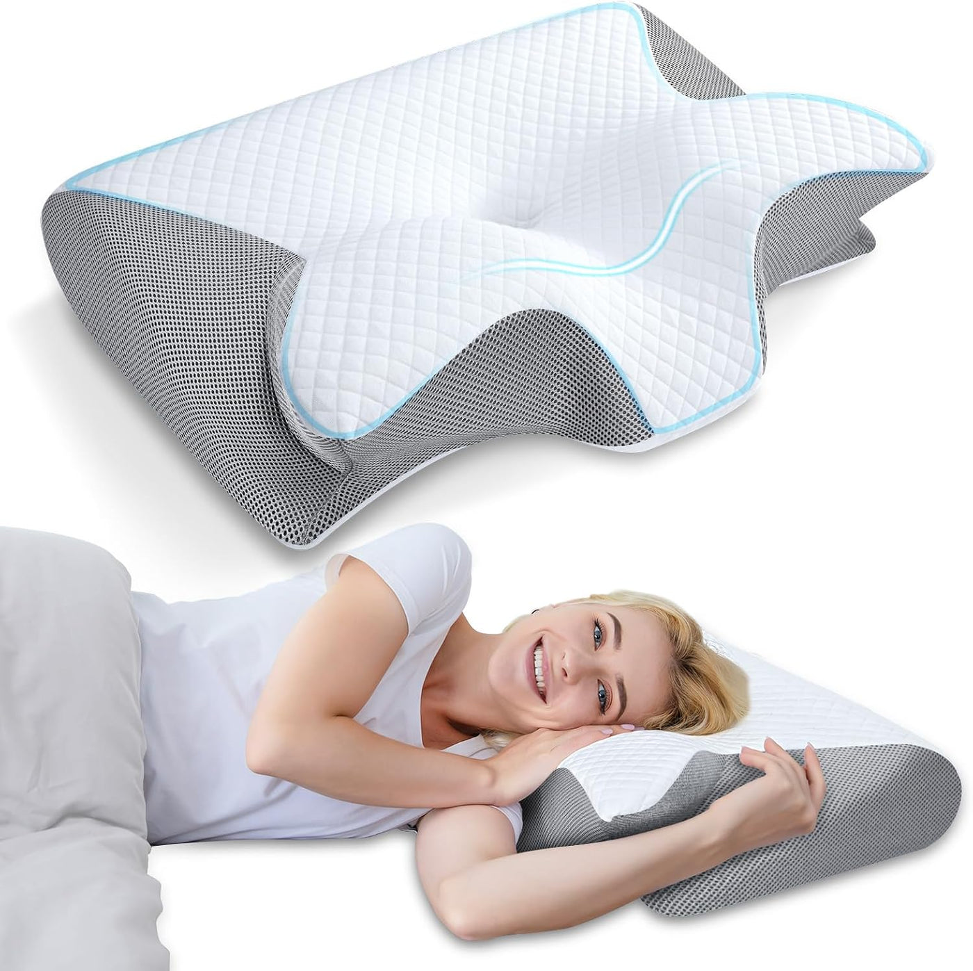 HOMCA - Almohada cervical de espuma viscoelástica, almohada ortopéd...
