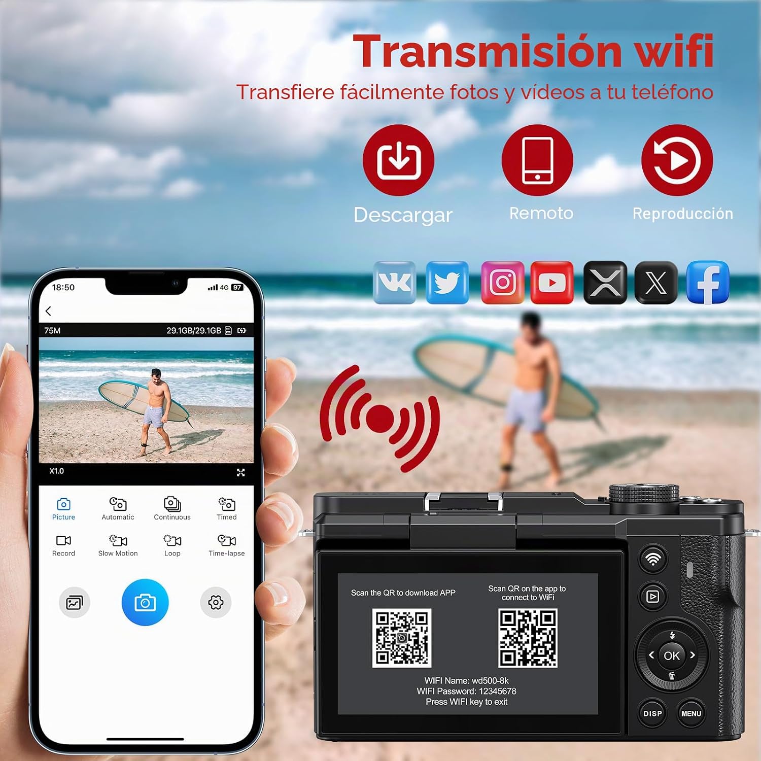 Cámaras digitales 8K para fotografía Cámara de vlogging con enfoque...
