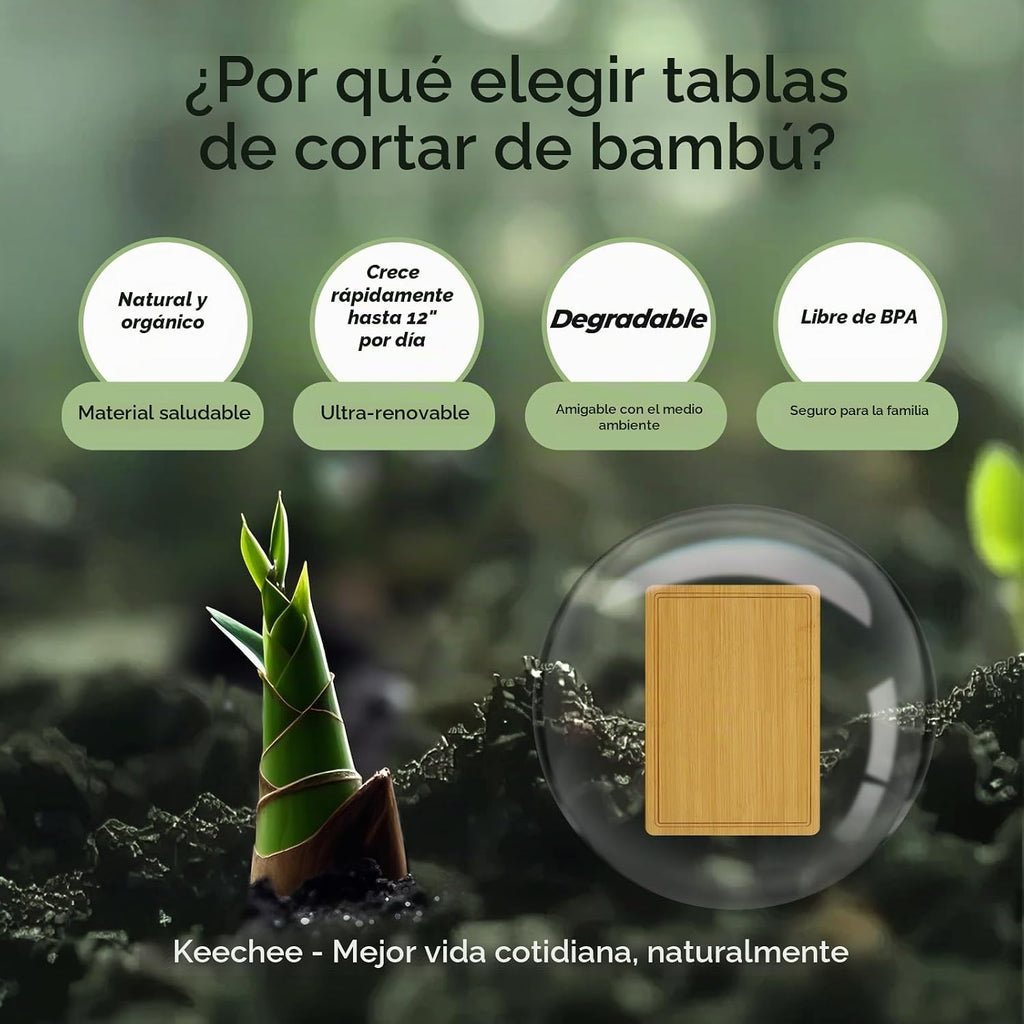 Keechee Kitchen Essentials Tabla de cortar de bambú natural XL con...