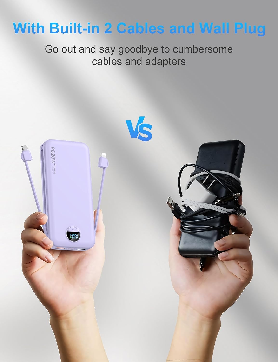 Cargador portátil Ffnpua Power Bank 10000mAh PD20W con cables incor...