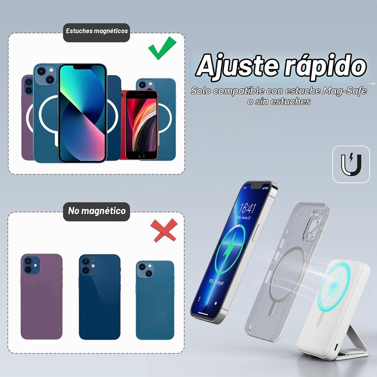 AOGUERBE - Banco de energía magnético, cargador portátil inalámbric...