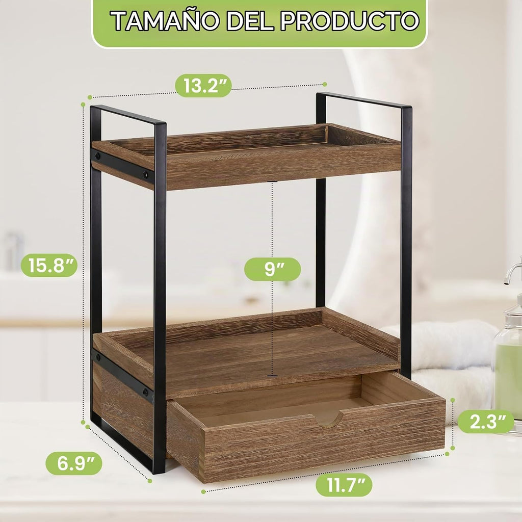 Organizador de baño de 2 niveles para encimera con cajón, estante d...
