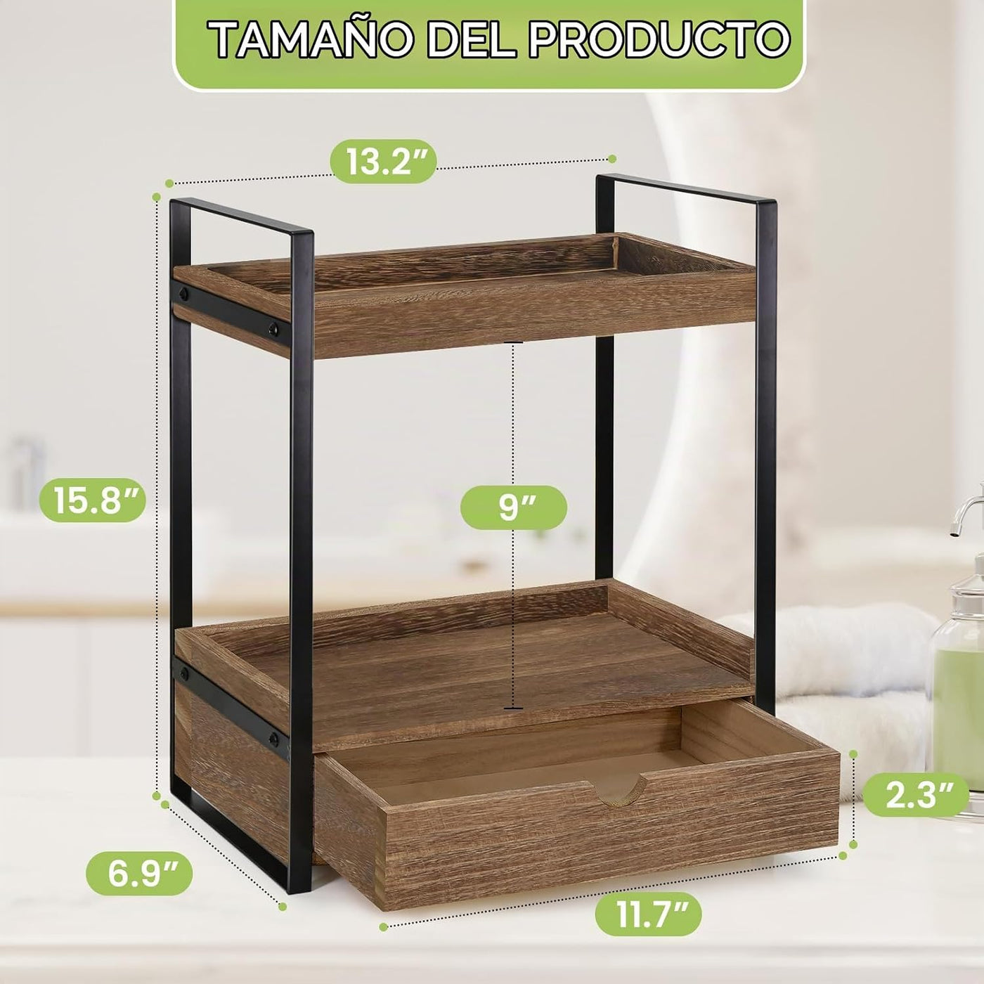 Organizador de baño de 2 niveles para encimera con cajón, estante d...