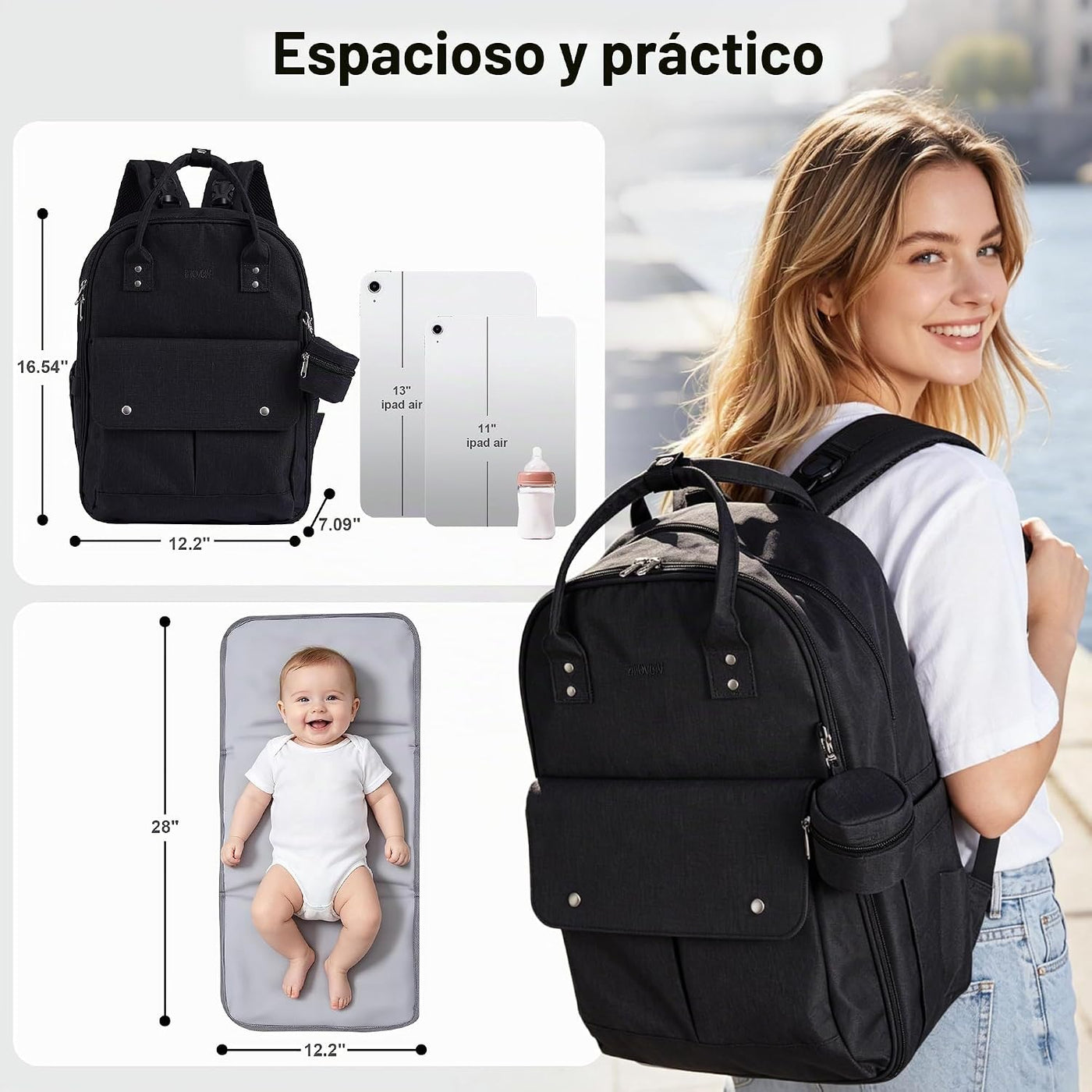 Mochila para pañales de gran capacidad Allovely, separación en seco...