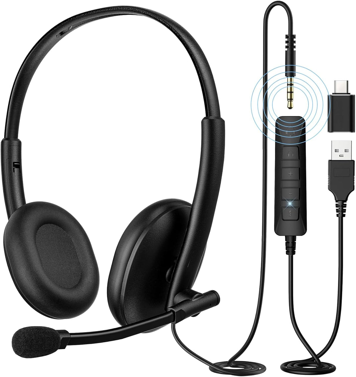 Auriculares USB con micrófono con cancelación de ruido, USB-C\/USB-...