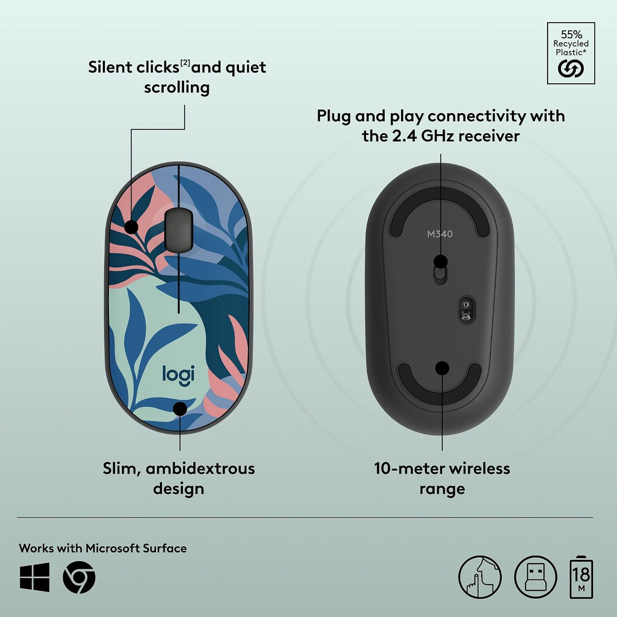 Logitech M340 Ratón Inalámbrico con Ediciones Limitadas Impresas, R...