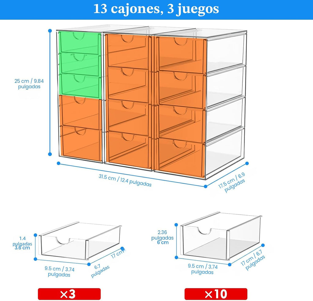 ARSTPEOE - Organizador de maquillaje acrílico con 13 cajones, organ...
