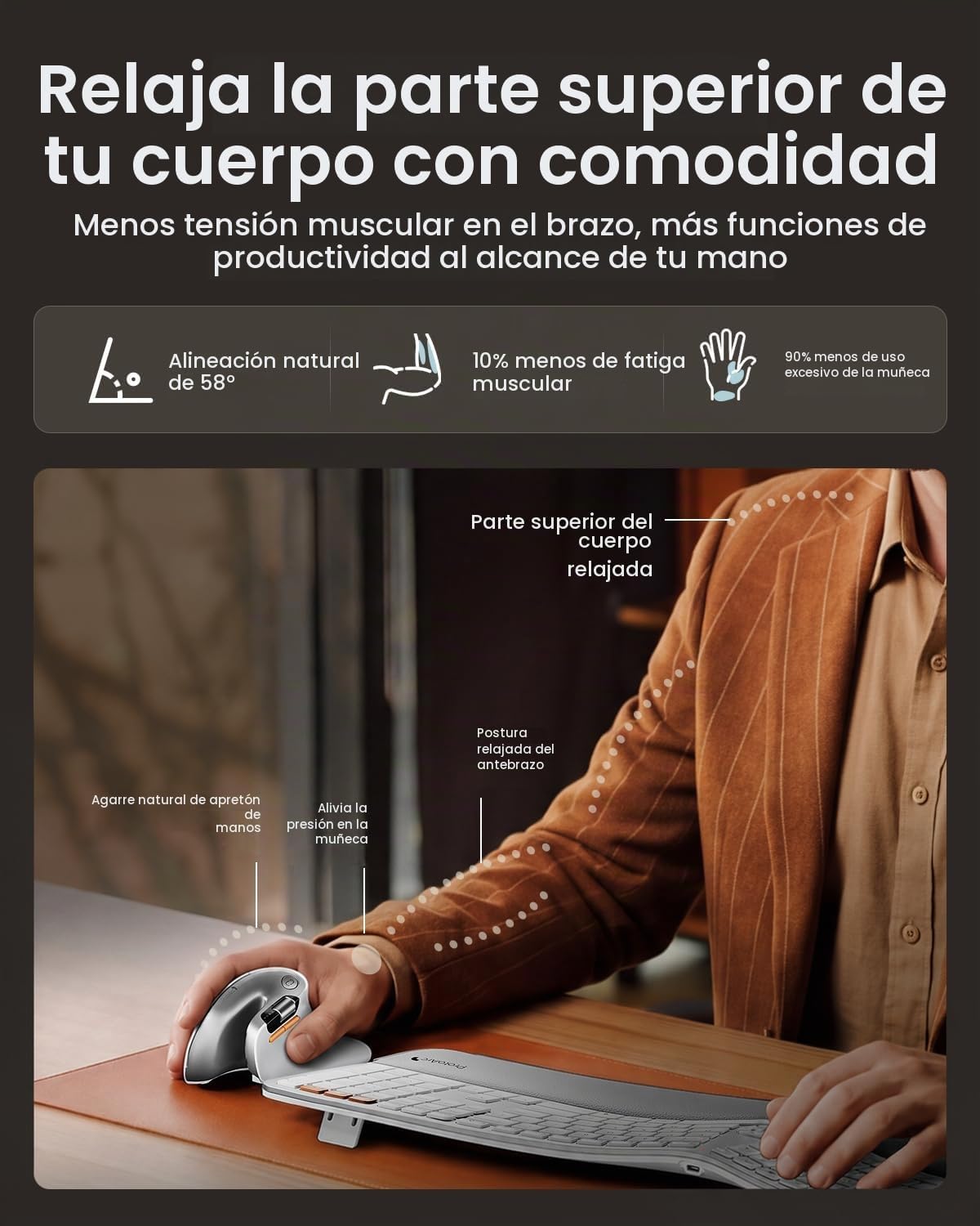 ProtoArc EM11 Pro - Ratón ergonómico para manos grandes, desplazami...
