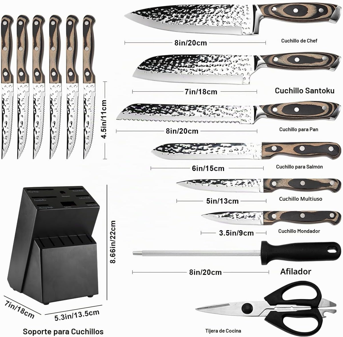 Juego de cuchillos para cocina, juego de cuchillos de diseño martil...