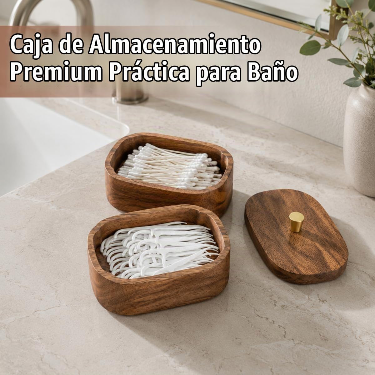 MIGAKU HOME Tarros de baño de madera de acacia con tapas, recipient...