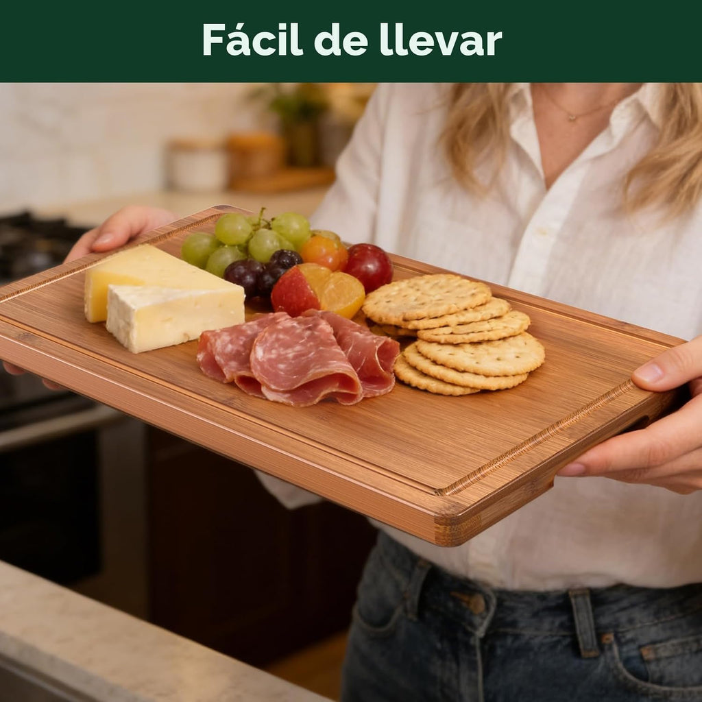 Juego de 3 tablas de cortar de bambú carbonizado profundo para coci...