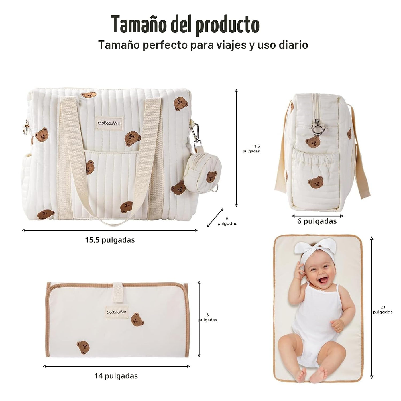 GOBABYMART Juego de 3 piezas de bolsa de pañales tipo tote, bolsa d...