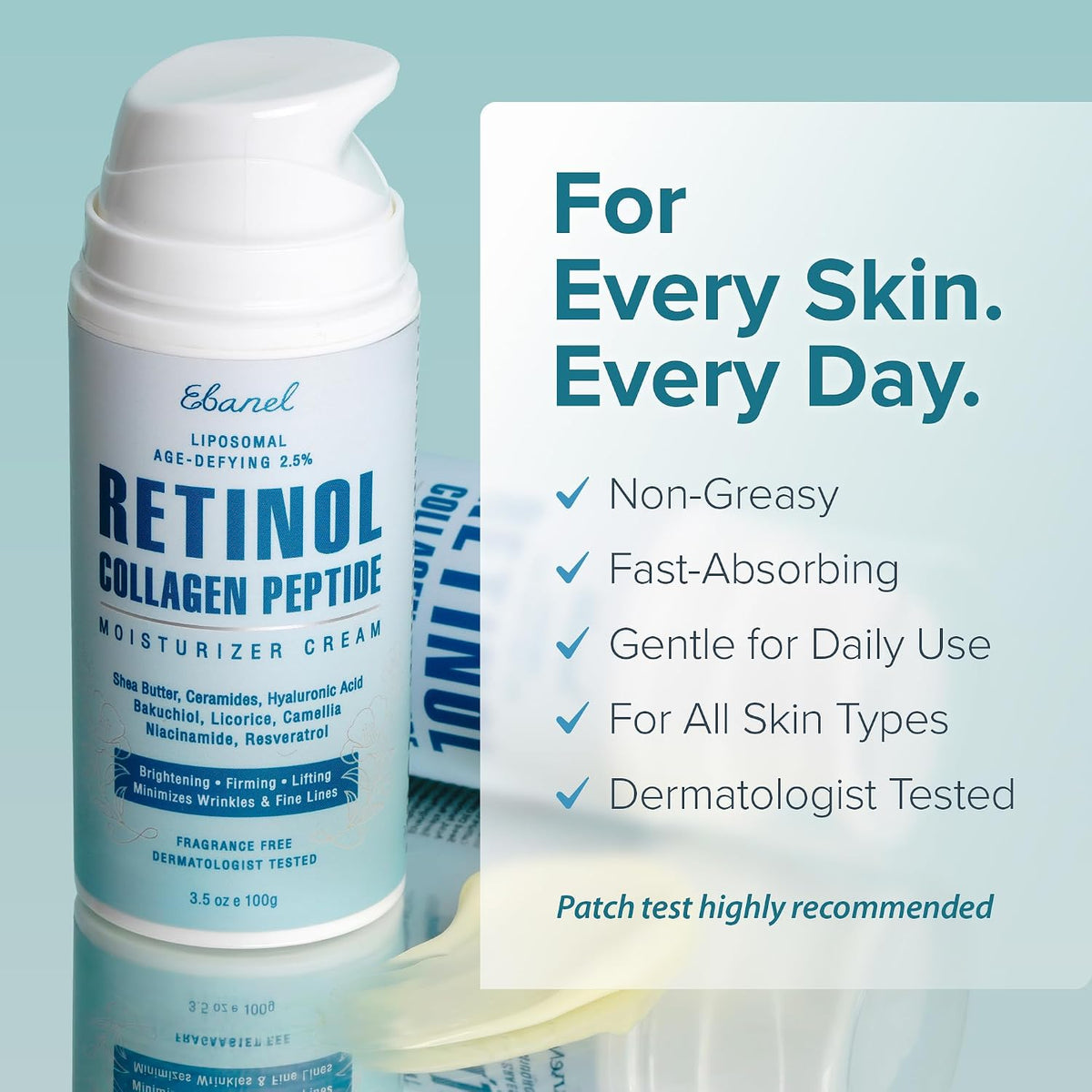 Ebanel Crema hidratante facial con 2.5% de retinol con péptidos, vi...