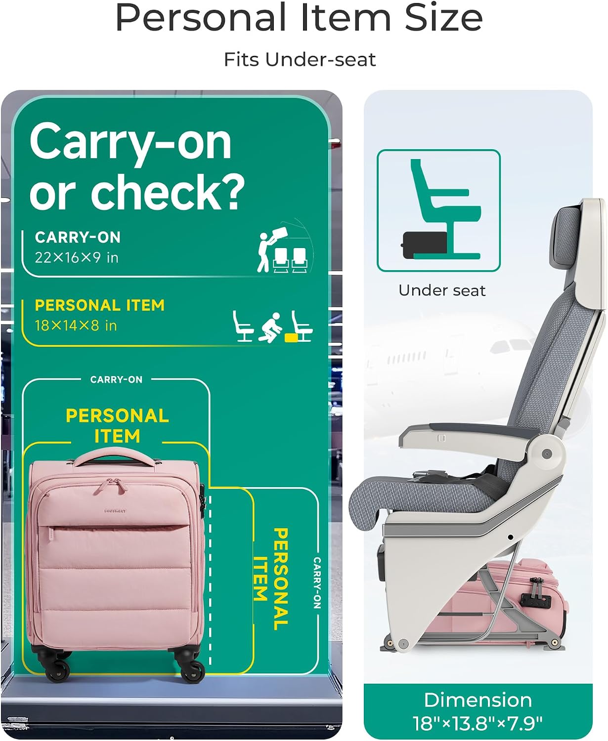 BAGSMART Equipaje de mano para debajo del asiento aprobado por aero...