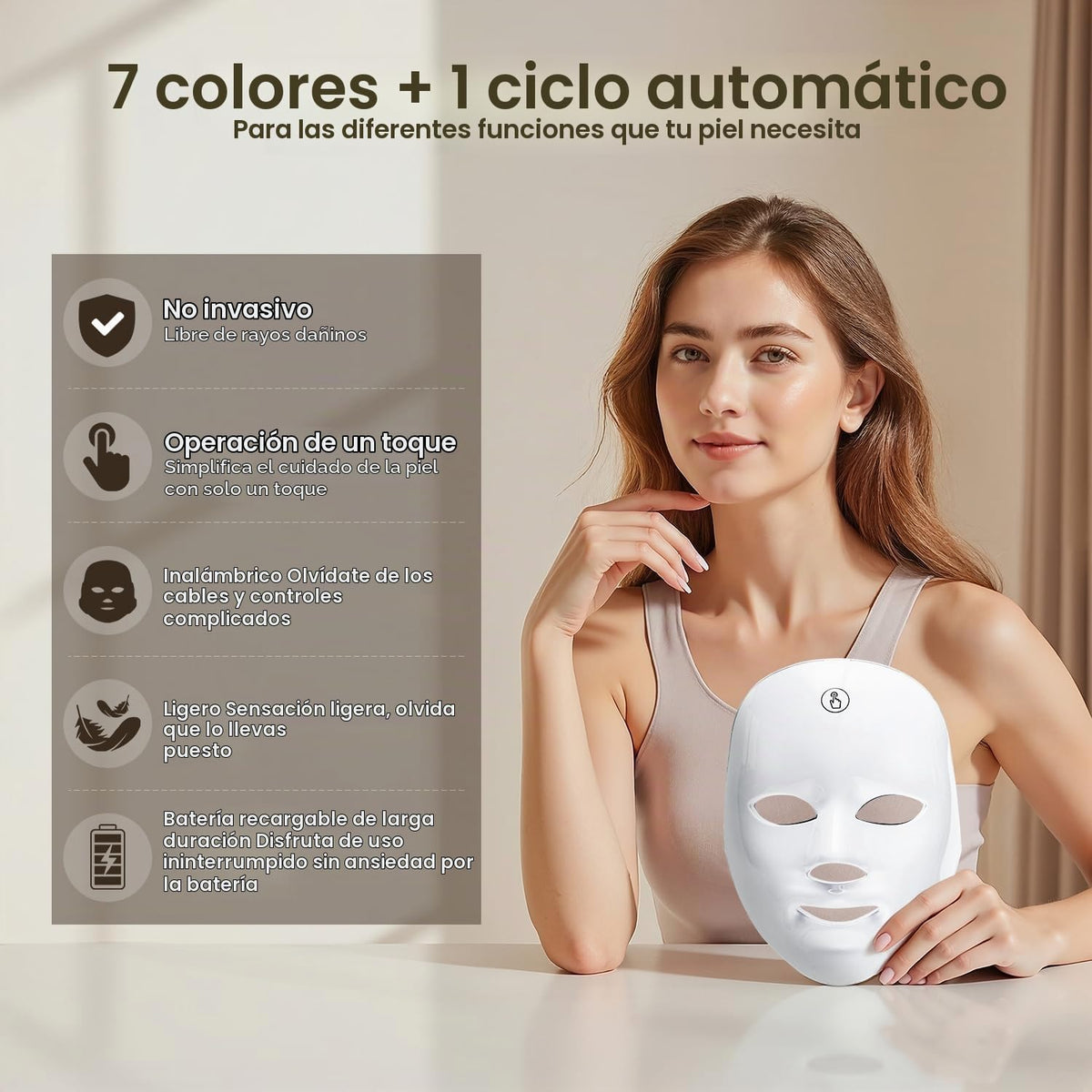SHMHE Máscara facial LED \u2013 Máscara de luz facial inalámbrica c...