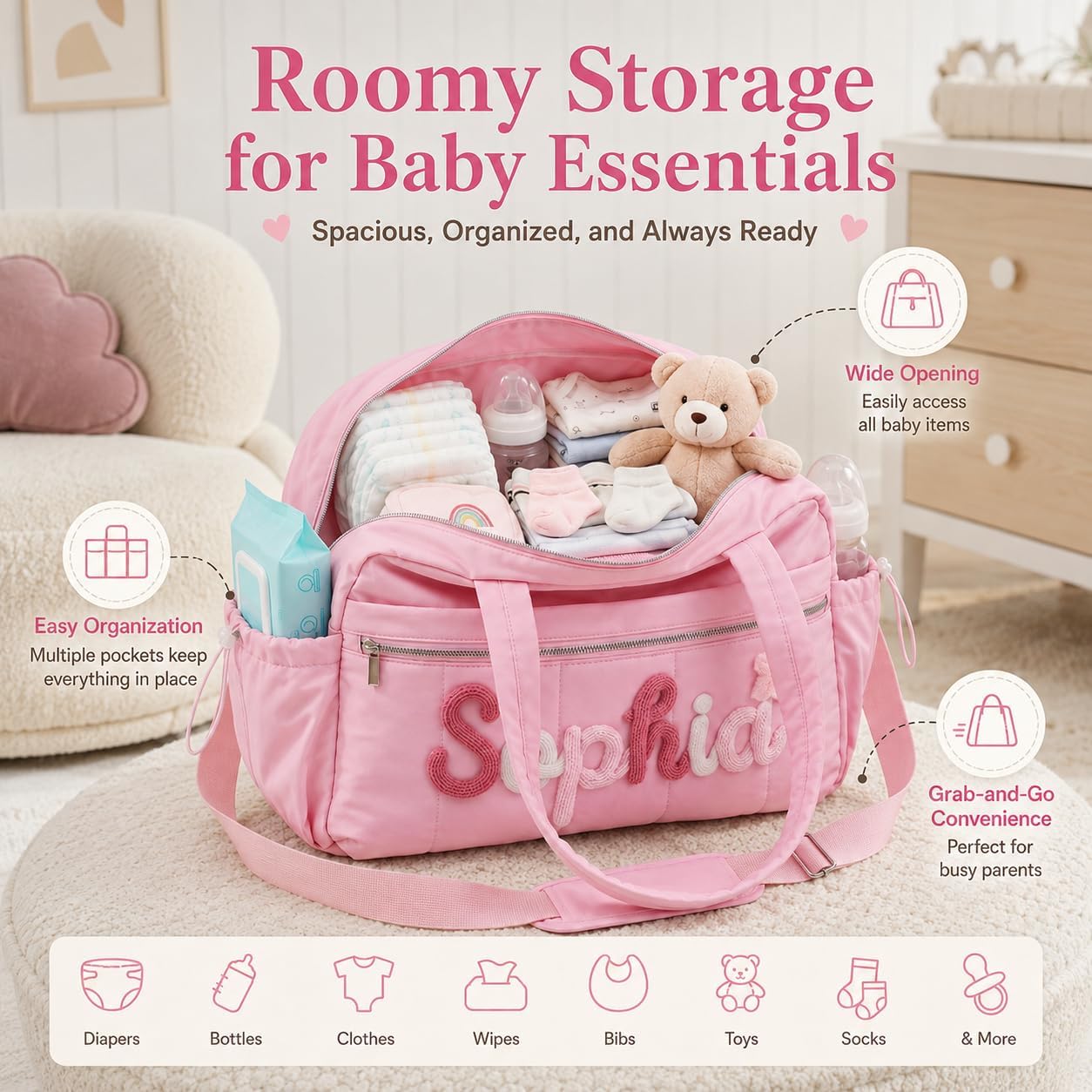 Bolso de pañales personalizado Tote Bolsas de hospital grandes con...
