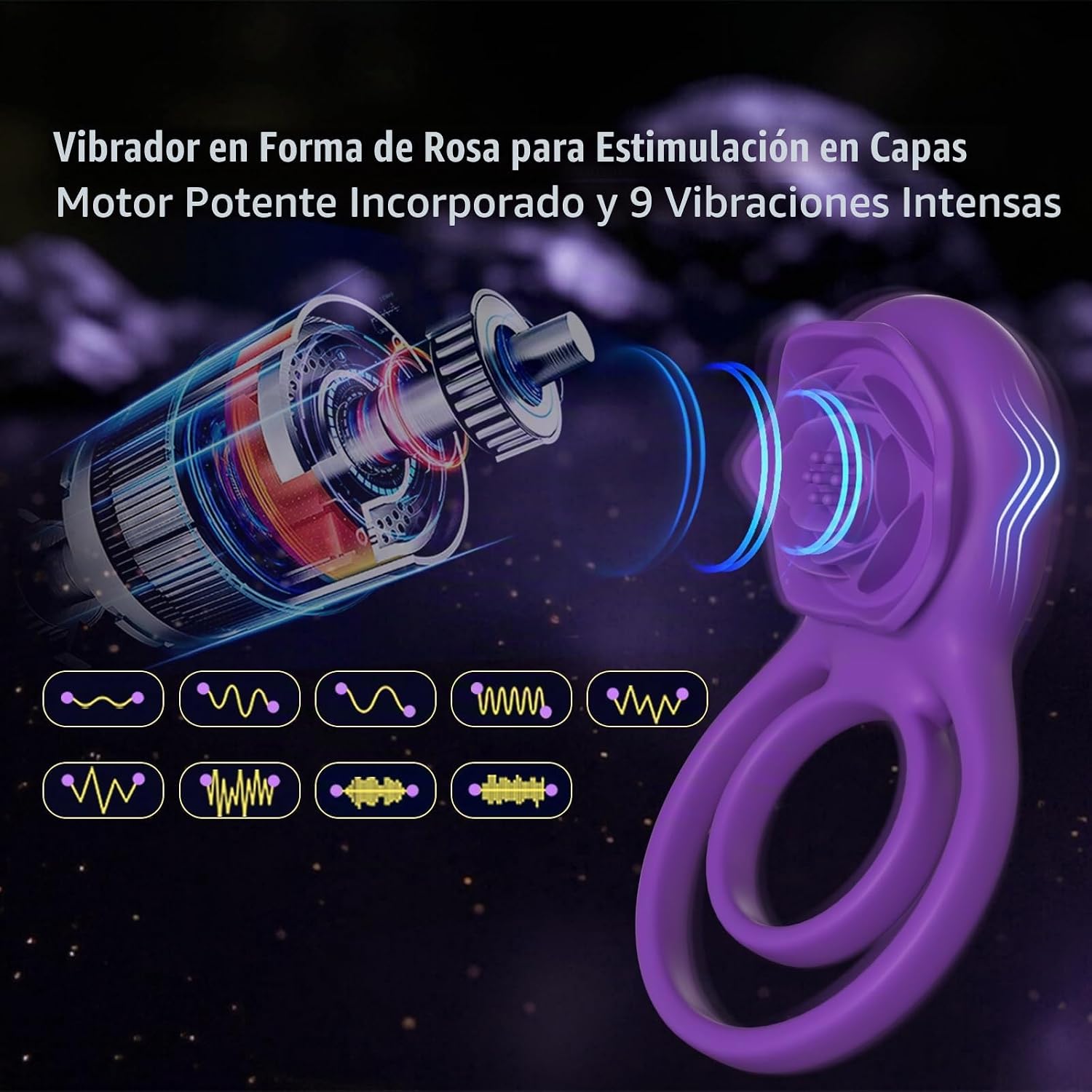MOVGANI - Anillo vibrador para pene con estimulador de clítoris ros...