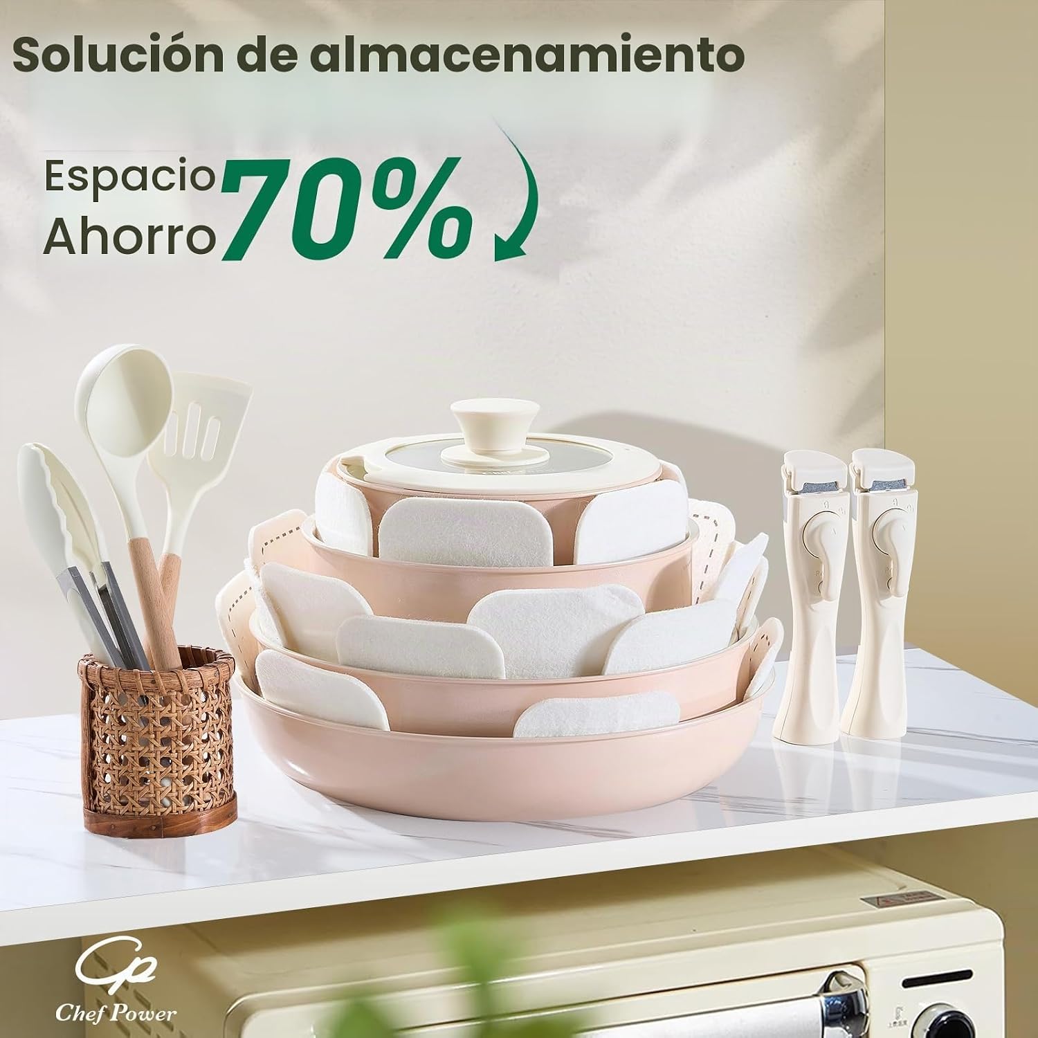 Chef Power Juego de ollas y sartenes antiadherentes de cerámica de...