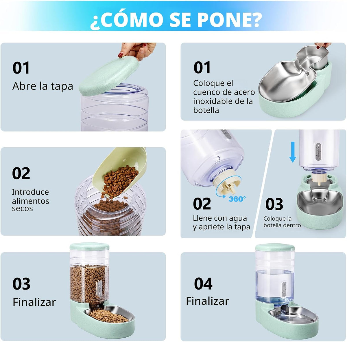 Comedero automático para gatos y dispensador de agua con cuenco de...