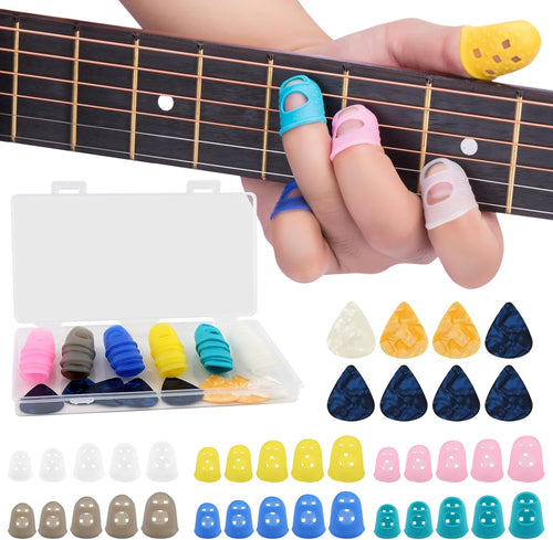 30 protectores de dedos de guitarra con 8 púas, 5 tamaños de silico...