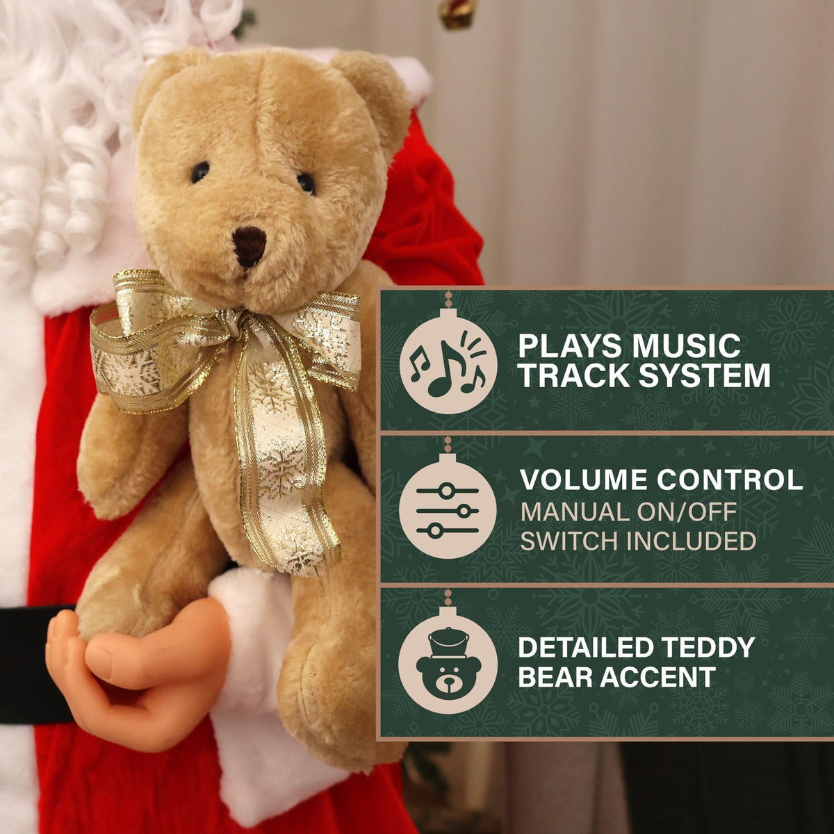 Fraser Hill Farm Papá Noel musical animado de 4.9 pies con oso de p...
