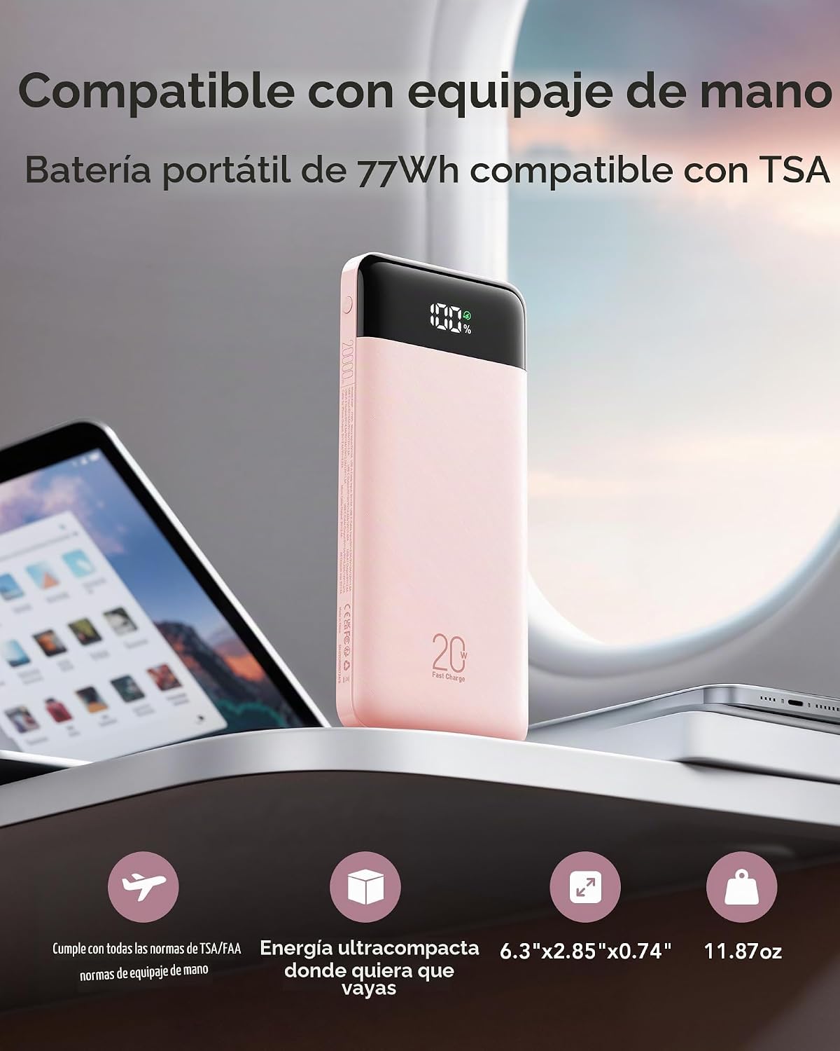 Orfeika 20000mAh Power Bank, cargador portátil con 4 cables incorpo...