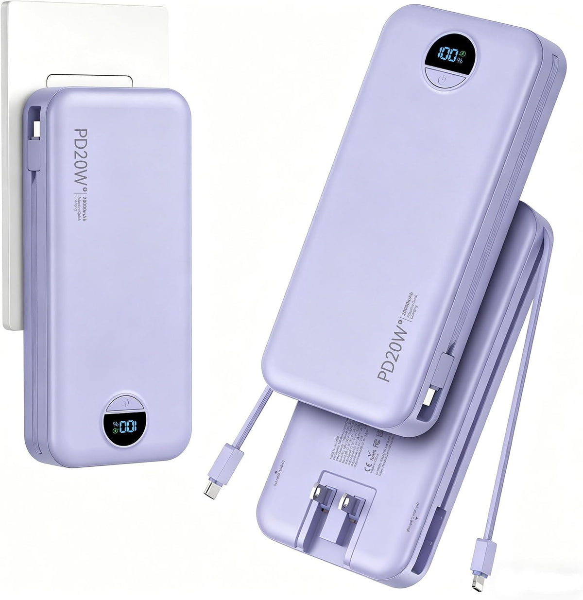 Cargador portátil Power Bank 20000mAh con cables integrados y enchu...
