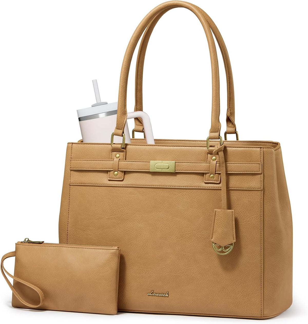LOVEVOOK Bolsa de mano para laptop para mujer, bolsa de cuero imper...